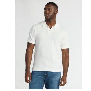 Free Assembly Men's Textured Stitch Sweater Polo with Short Sleeves Large